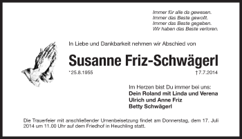 Traueranzeige von Susanne Friz-Schwägerl von Pegnitz-Zeitung